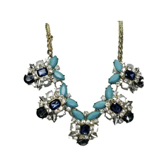 Vintage faux Turquoise aurora borealis Rhinestone Gold Chain Necklace 20” - Picture 11 of 12